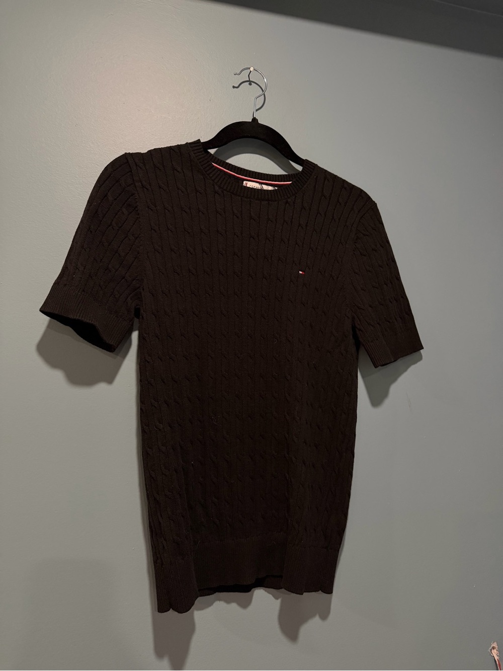 Tommy Hilfiger Black Cable Knit Short Sleeve Sweater
